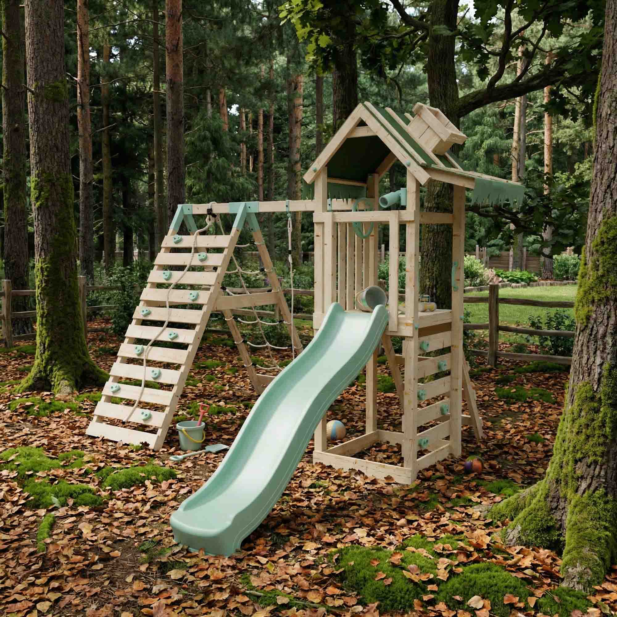 Climbing Frame With Single Swing & Climbing Wall - Eldertree Forest V