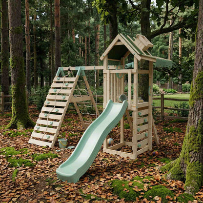Climbing Frame With Single Swing & Climbing Wall - Eldertree Forest V