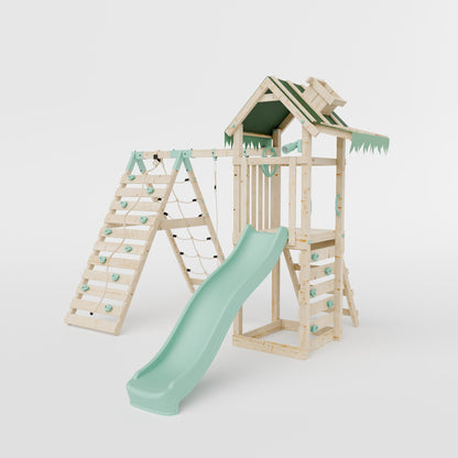 Climbing Frame With Single Swing & Climbing Wall - Eldertree Forest V