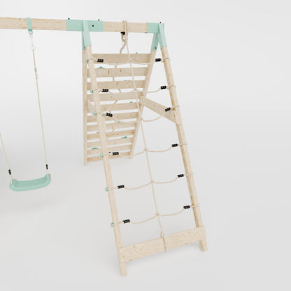 Climbing Frame With Single Swing & Climbing Wall - Eldertree Forest V