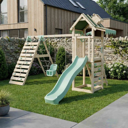 Climbing Frame With Double Swing & Climbing Wall - Eldertree Forest VIII