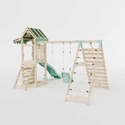Climbing Frame With Double Swing & Climbing Wall - Eldertree Forest VIII