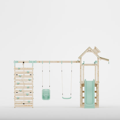 Climbing Frame With Double Swing & Climbing Wall - Eldertree Forest VIII