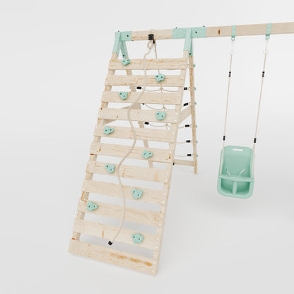 Climbing Frame With Double Swing & Climbing Wall - Eldertree Forest VIII
