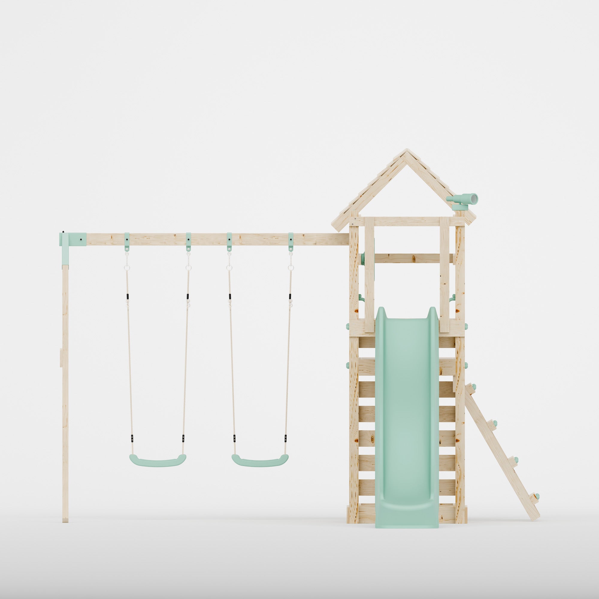 Climbing Frame with Double Swing Extended Height Platform & 2.65m Slide - Bramblewick Forest Watchtower II