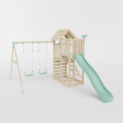 Climbing Frame with Double Swing Extended Height Platform & 2.65m Slide - Bramblewick Forest Watchtower II