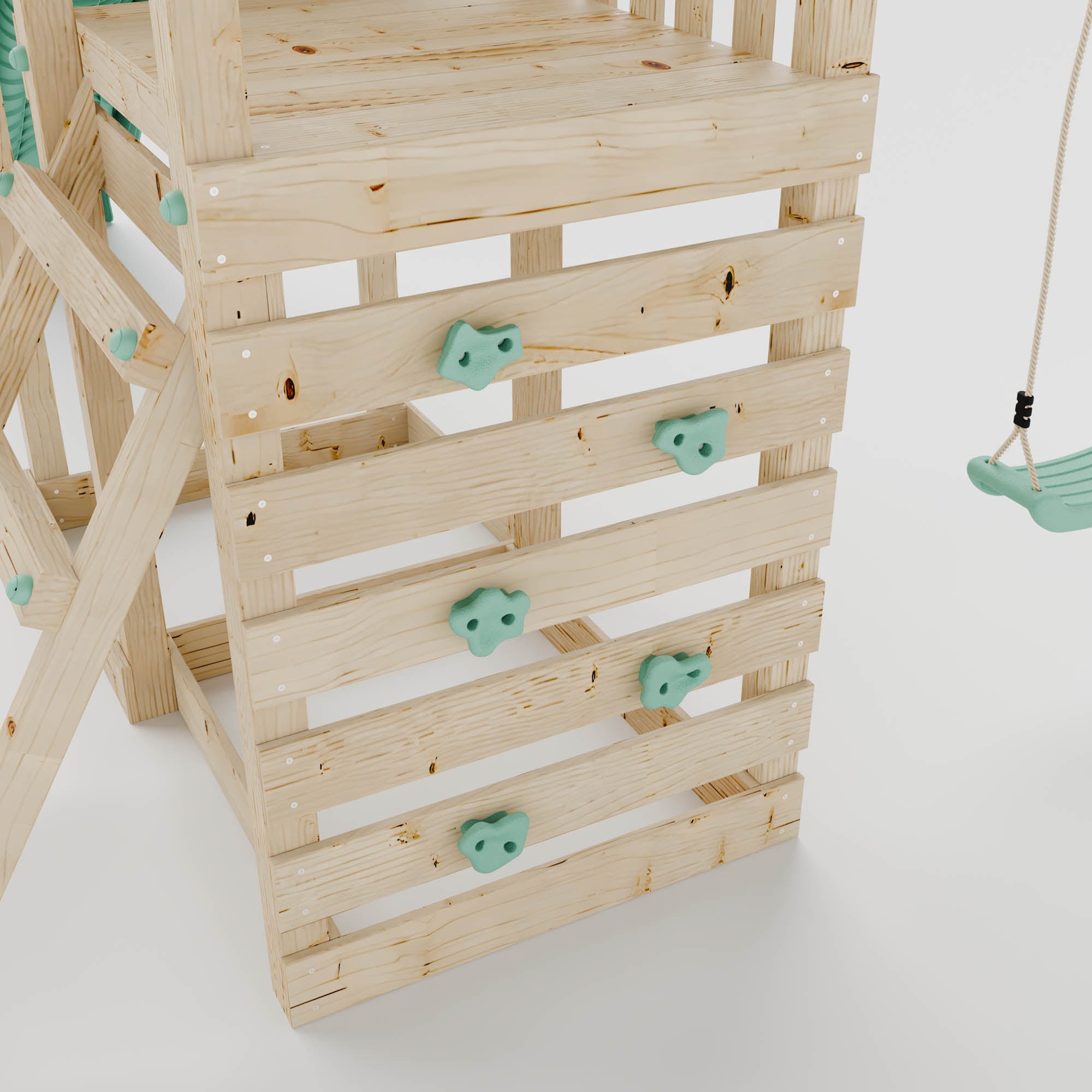 Climbing Frame with Double Swing Extended Height Platform & 2.65m Slide & Climbing Wall - Bramblewick Forest Watchtower III