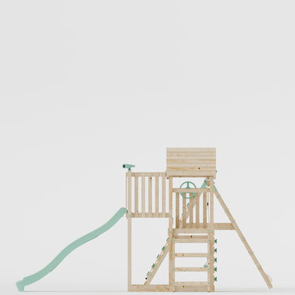 Climbing Frame with Double Swing Extended Height Platform & 2.65m Slide & Climbing Wall - Bramblewick Forest Watchtower III