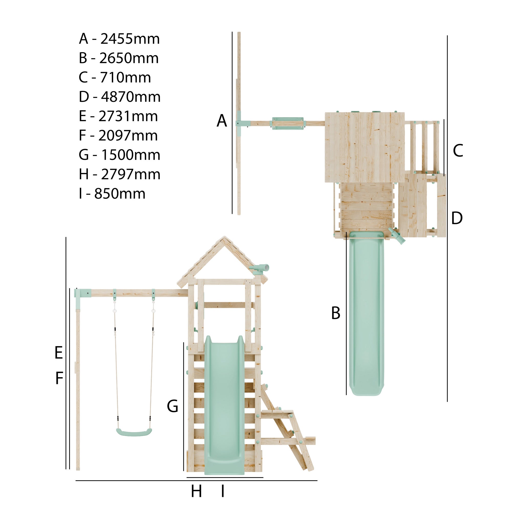 Climbing Frame with Single Swing Extended Height Platform & 2.65m Slide & Picnic Table - Bramblewick Forest Watchtower IV
