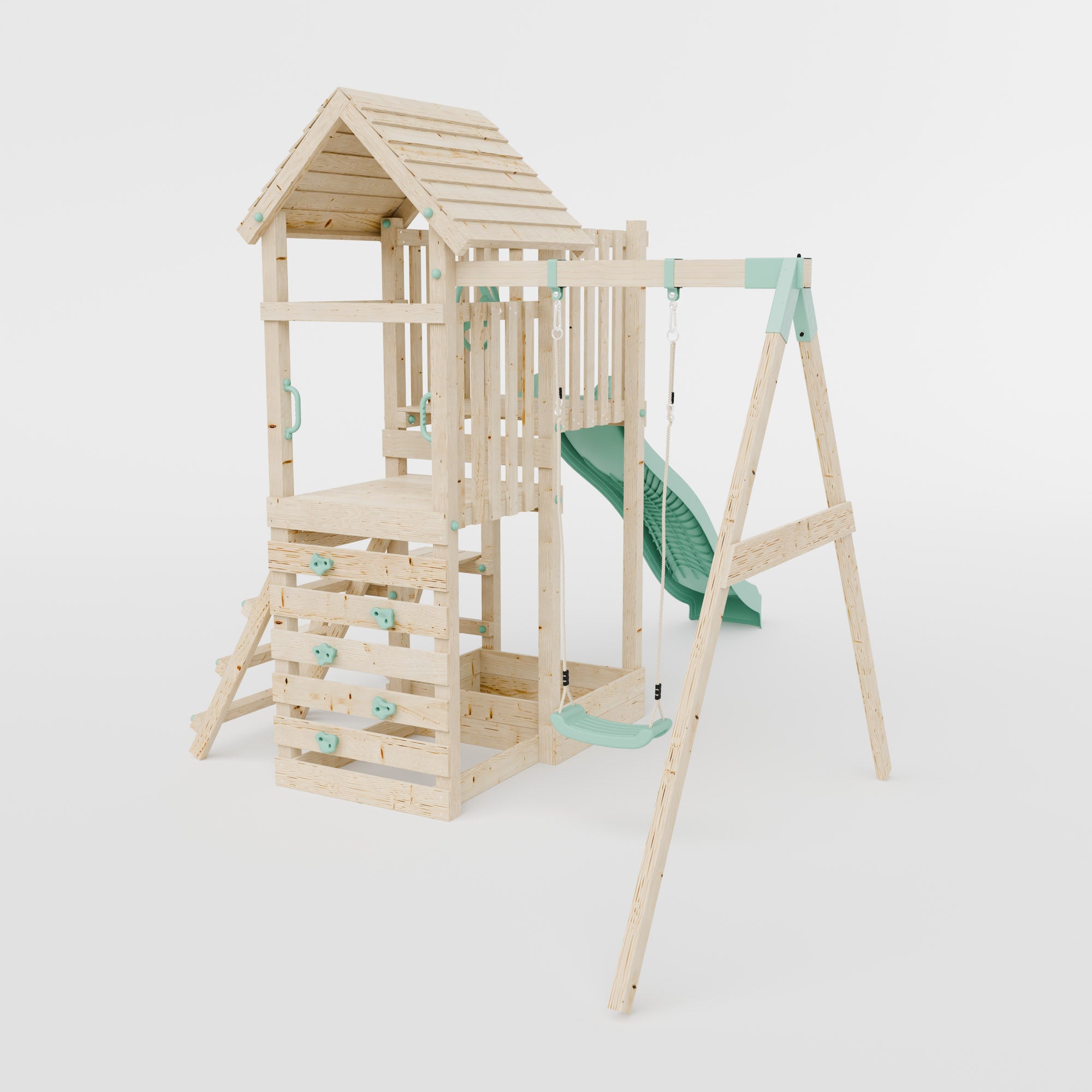 Climbing Frame with Single Swing Extended Height Platform & 2.65m Slide & Picnic Table - Bramblewick Forest Watchtower IV