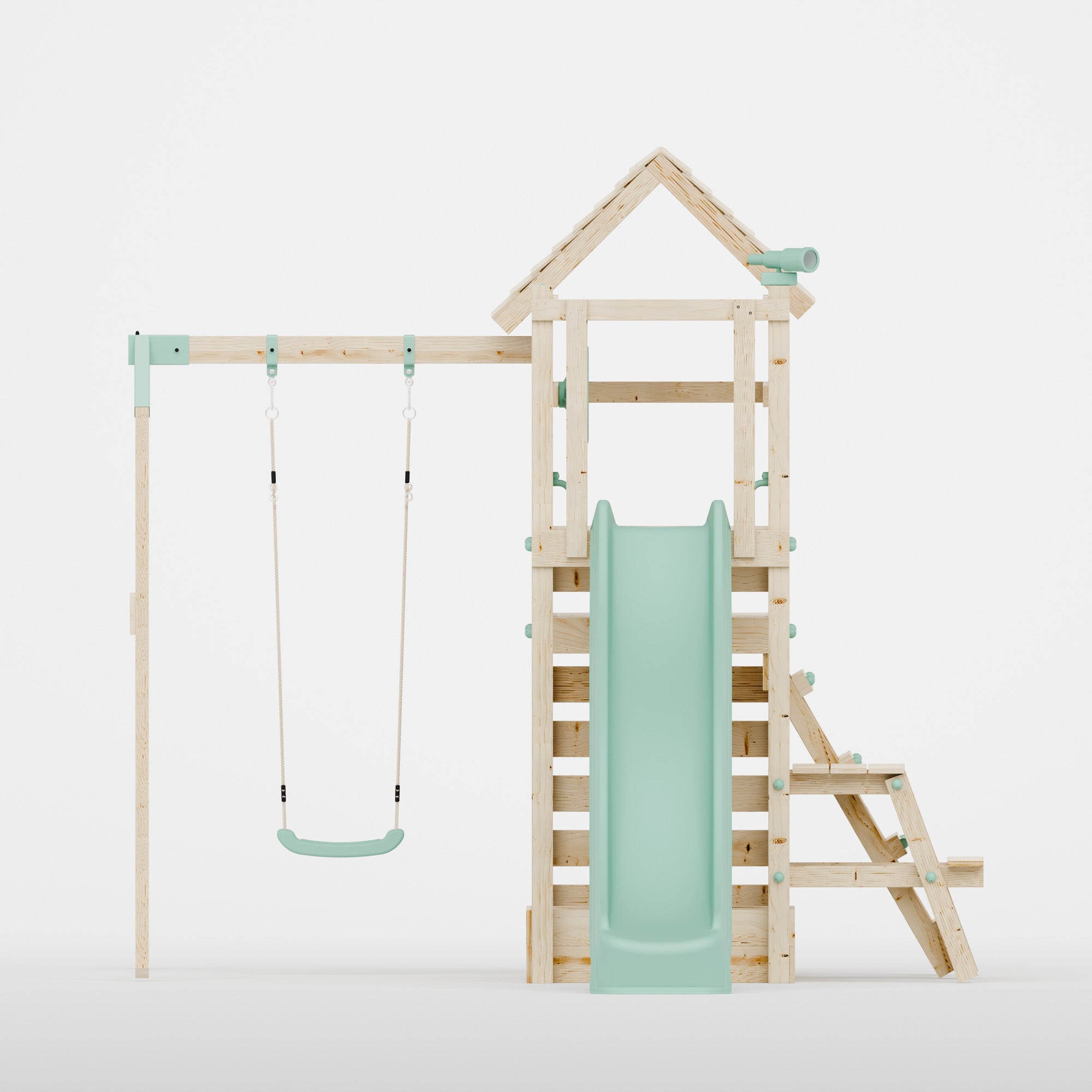 Climbing Frame with Single Swing Extended Height Platform & 2.65m Slide & Picnic Table - Bramblewick Forest Watchtower IV