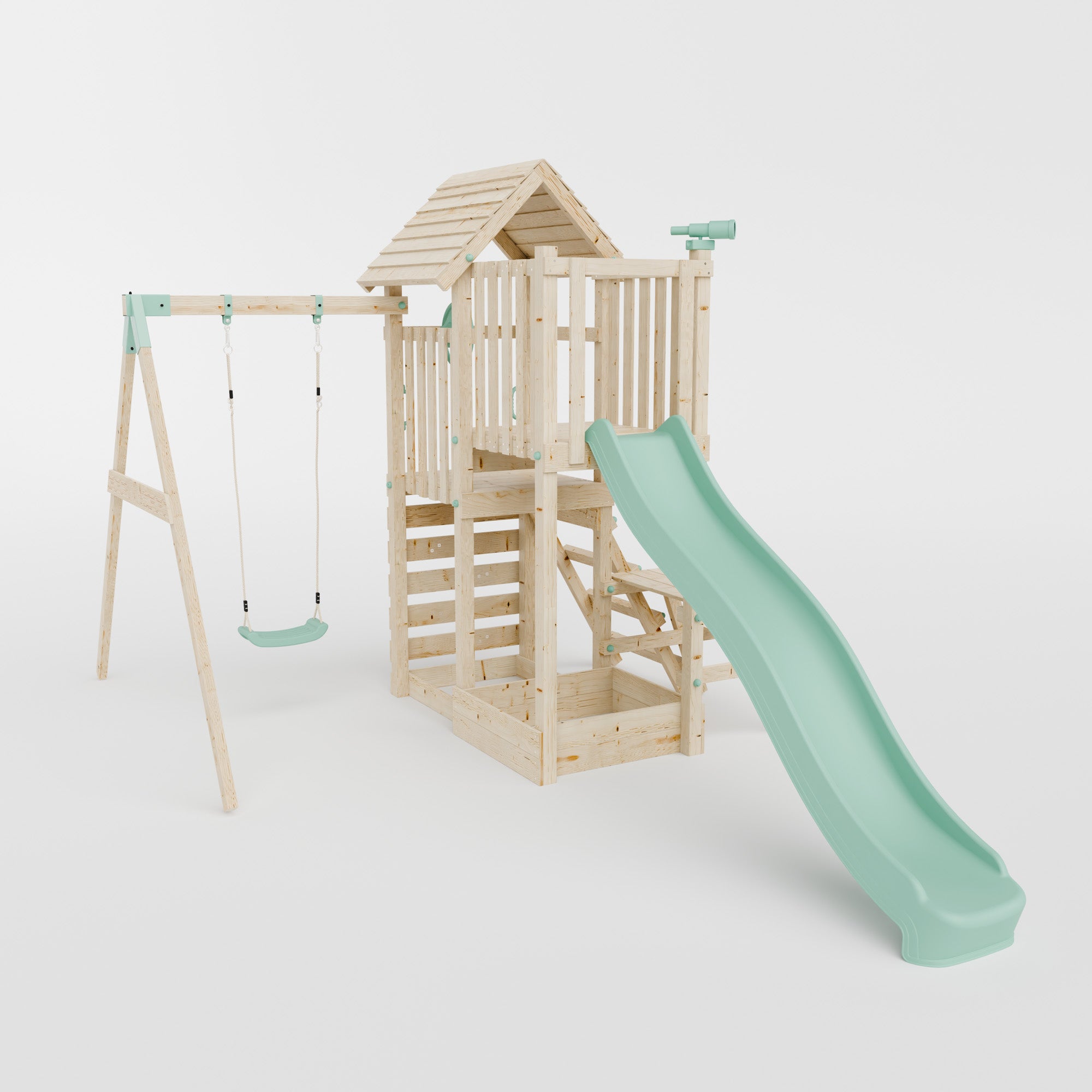Climbing Frame with Single Swing Extended Height Platform & 2.65m Slide & Picnic Table - Bramblewick Forest Watchtower IV