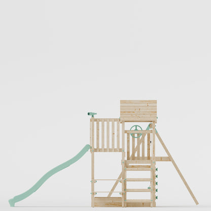 Climbing Frame with Single Swing Extended Height Platform & 2.65m Slide & Picnic Table - Bramblewick Forest Watchtower IV