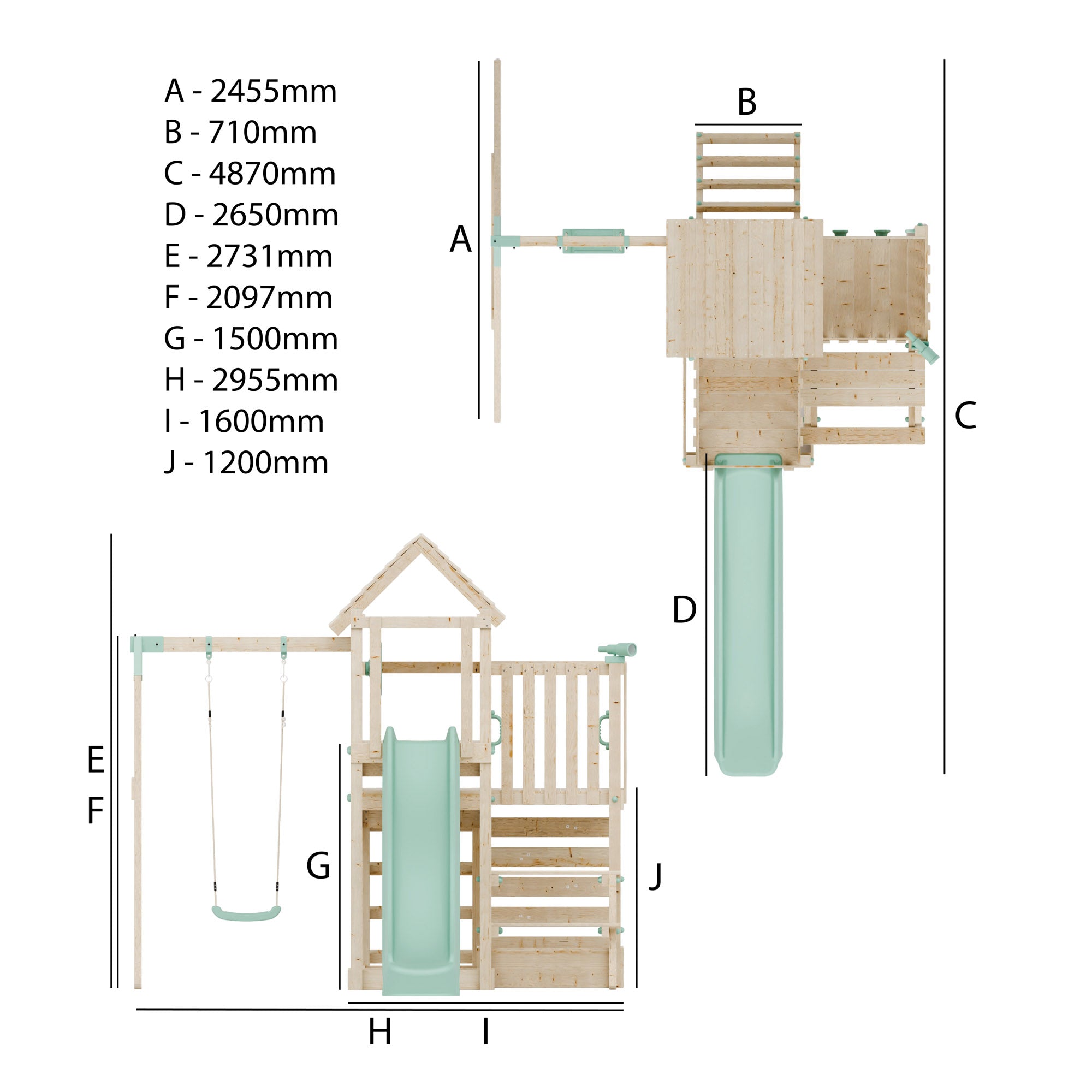 Climbing Frame with Single Swing Extended Height Platform & 2.65m Slide & Picnic Table- Bramblewick Forest Watchtower V