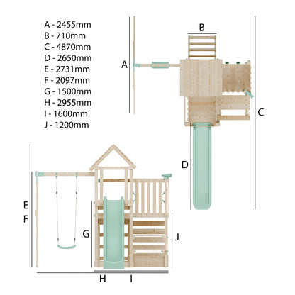 Climbing Frame with Single Swing Extended Height Platform & 2.65m Slide & Picnic Table- Bramblewick Forest Watchtower V
