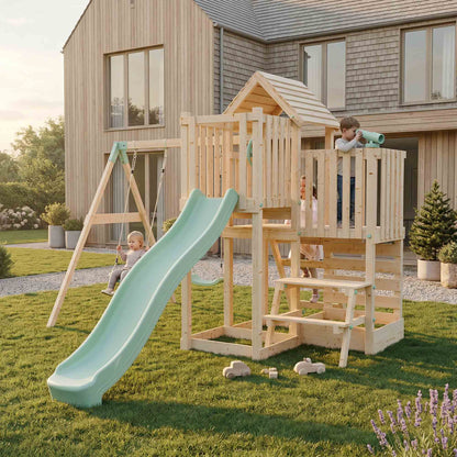 Climbing Frame with Single Swing Extended Height Platform & 2.65m Slide & Picnic Table- Bramblewick Forest Watchtower V