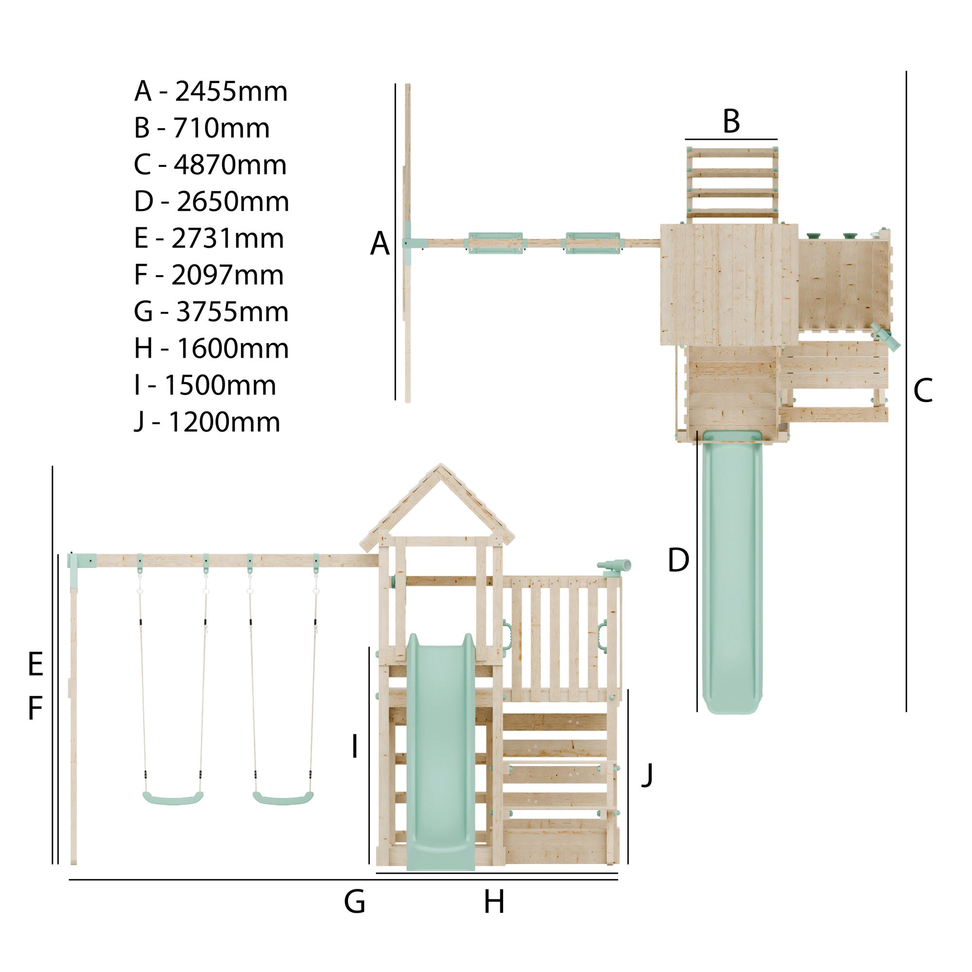 Climbing Frame with Double Swing Extended Height Platform & 2.65m Slide & Picnic Table - Bramblewick Forest Watchtower VI