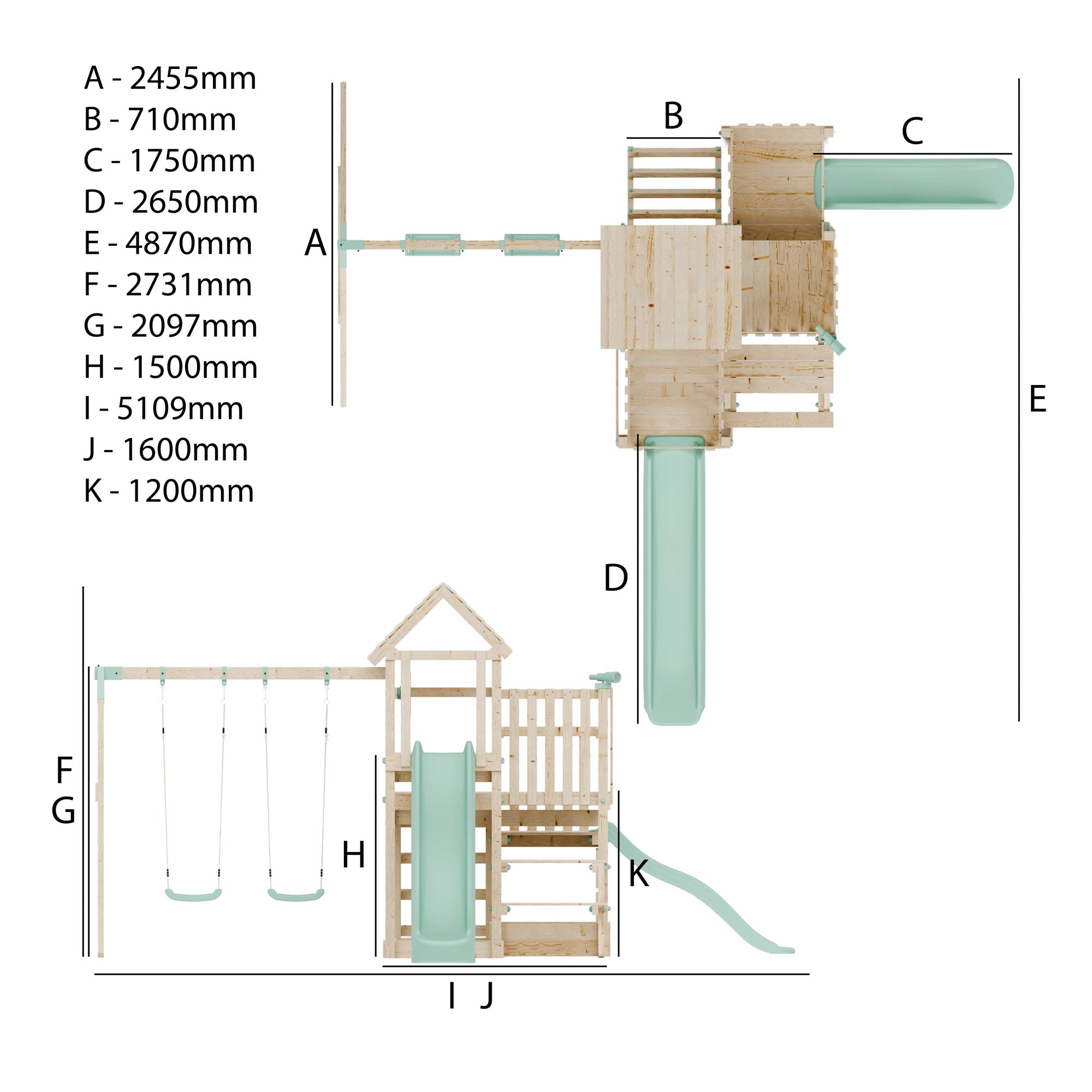 Climbing Frame with Double Swing Triple Platform & Double Slides & Picnic Tower - Bramblewick Forest Watchtower VII
