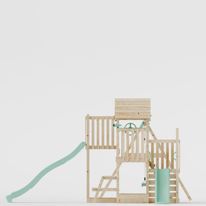 Climbing Frame with Double Swing Triple Platform & Double Slides & Picnic Tower - Bramblewick Forest Watchtower VII