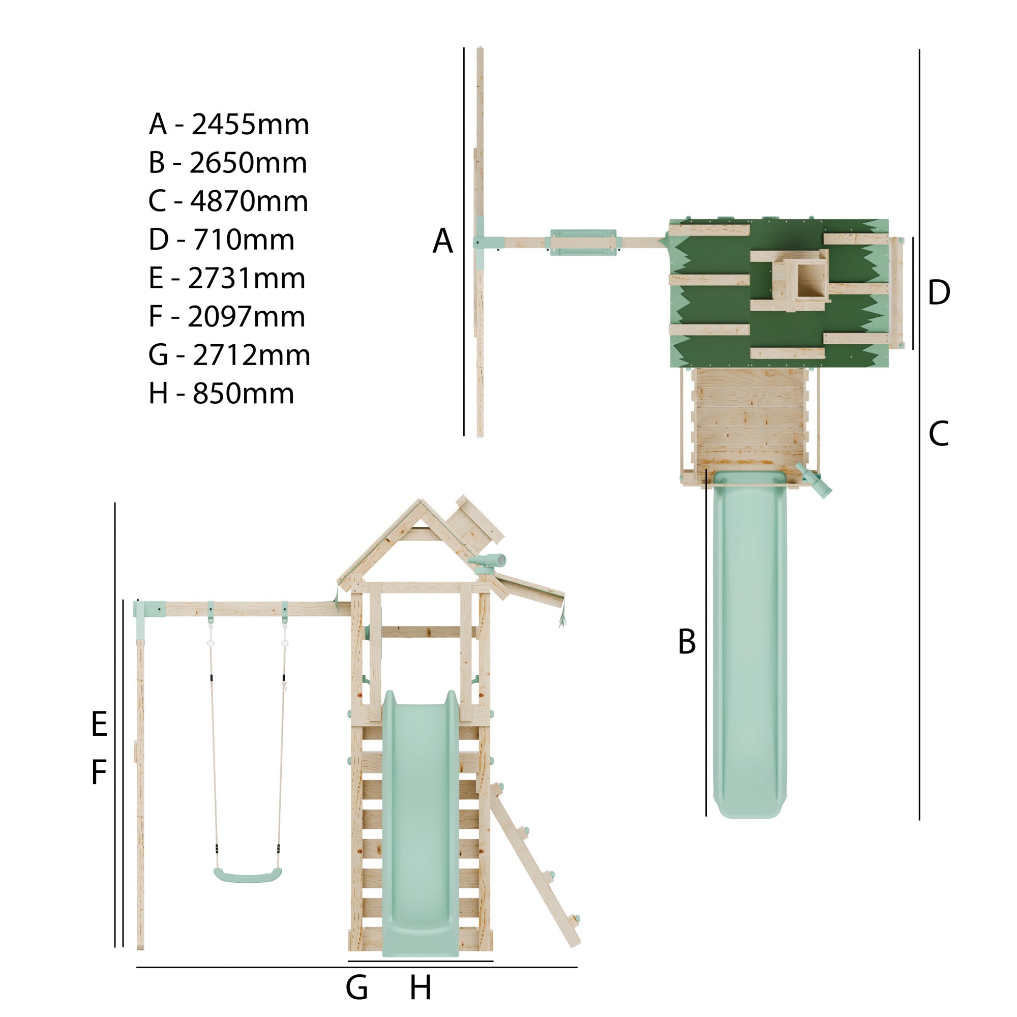 Climbing Frame with Single Swing Extended Height Platform & 2.65m Slide - Eldertree Forest Watchtower I