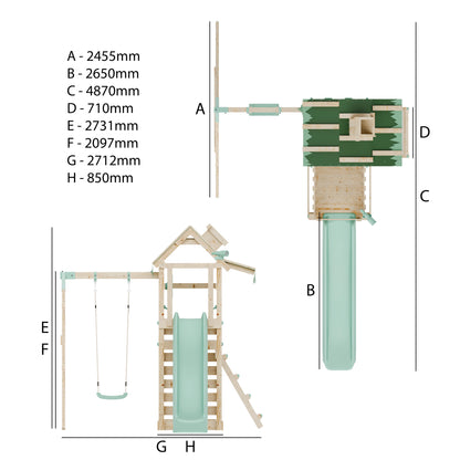Climbing Frame with Single Swing Extended Height Platform & 2.65m Slide - Eldertree Forest Watchtower I