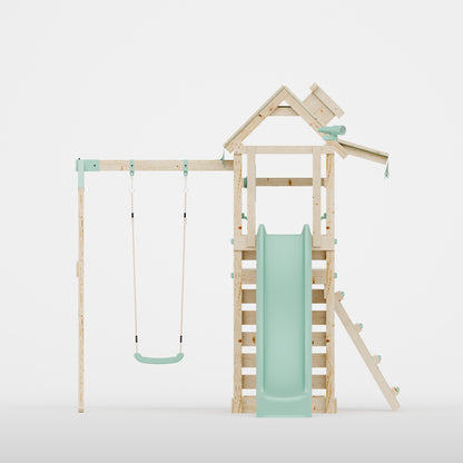 Climbing Frame with Single Swing Extended Height Platform & 2.65m Slide - Eldertree Forest Watchtower I