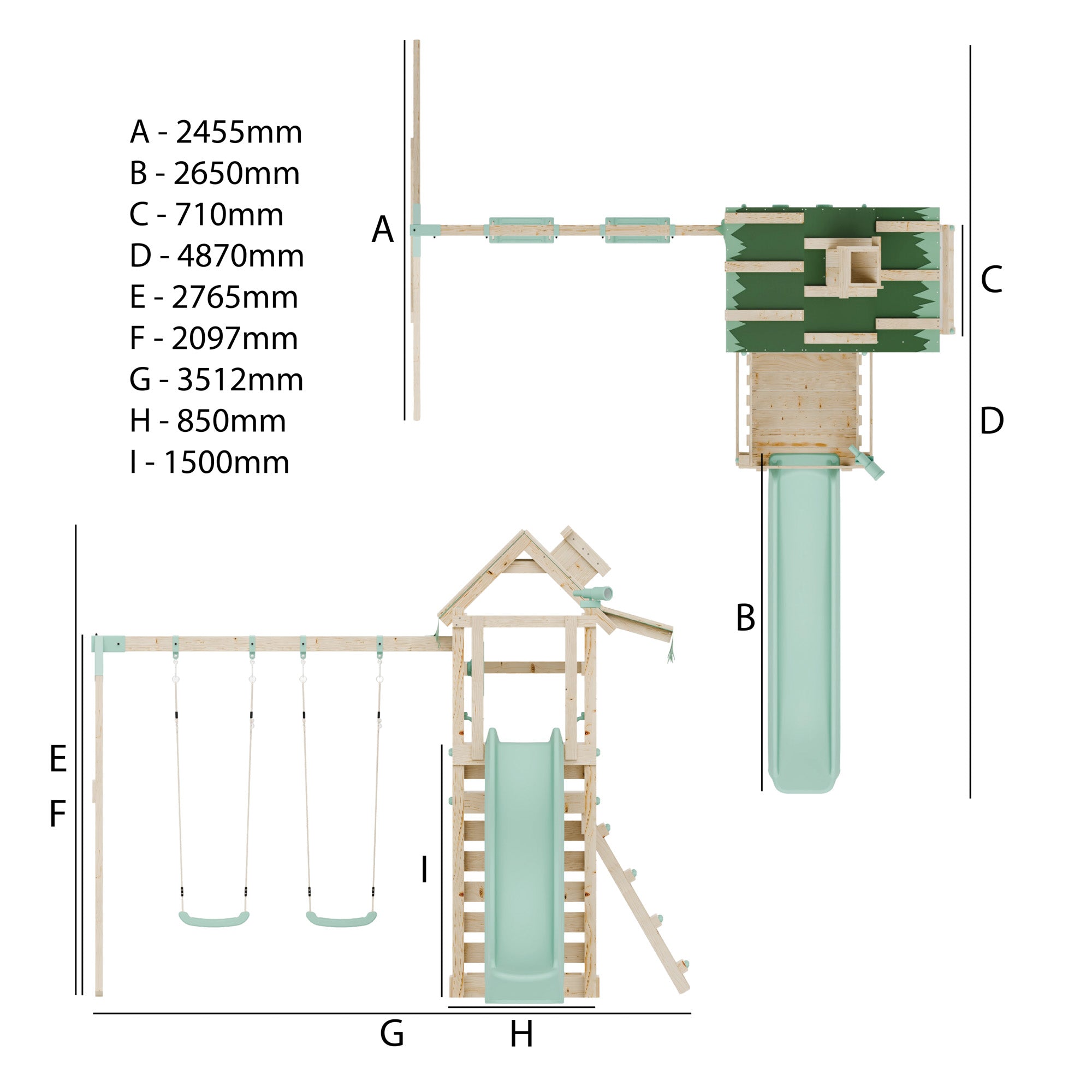 Climbing Frame with Double Swing Extended Height Platform & 2.65m Slide - Eldertree Forest Watchtower II