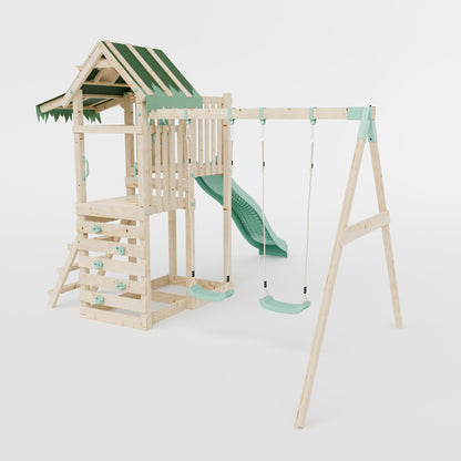 Climbing Frame with Double Swing Extended Height Platform & 2.65m Slide - Eldertree Forest Watchtower II
