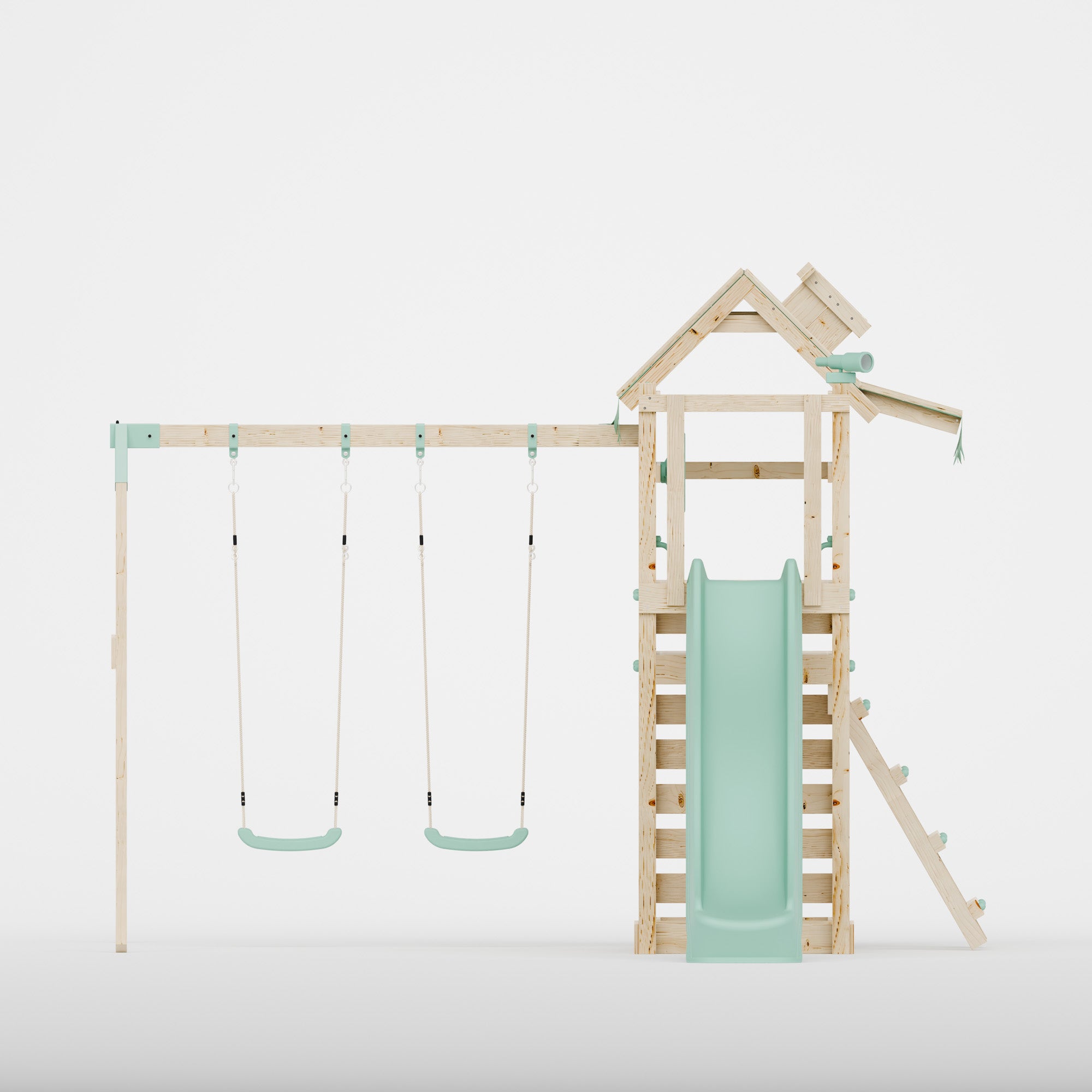 Climbing Frame with Double Swing Extended Height Platform & 2.65m Slide - Eldertree Forest Watchtower II