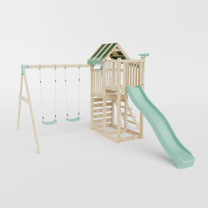 Climbing Frame with Double Swing Extended Height Platform & 2.65m Slide - Eldertree Forest Watchtower II