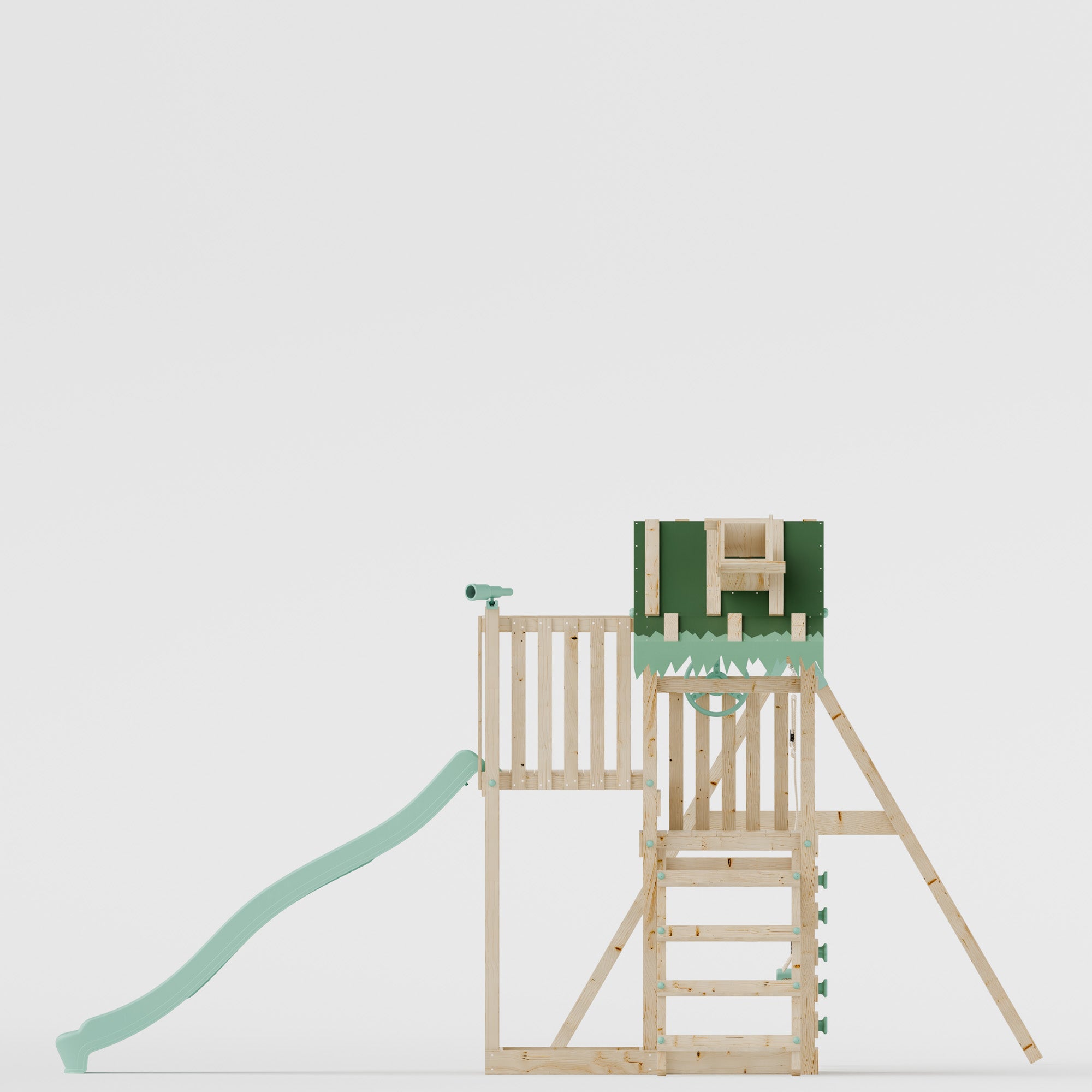 Climbing Frame with Double Swing Extended Height Platform & 2.65m Slide - Eldertree Forest Watchtower II