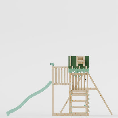 Climbing Frame with Double Swing Extended Height Platform & 2.65m Slide - Eldertree Forest Watchtower II