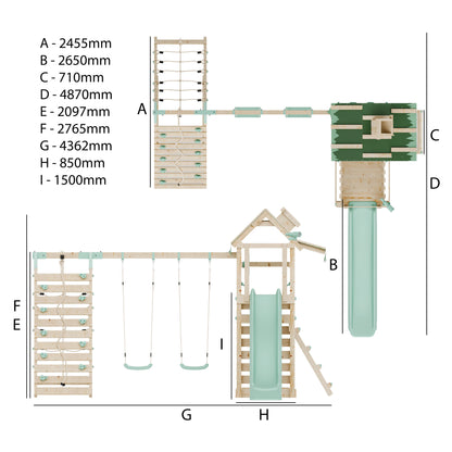 Climbing Frame with Double Swing Extended Height Platform & Climbing Wall & 2.65m Slide - Eldertree Forest Watchtower III