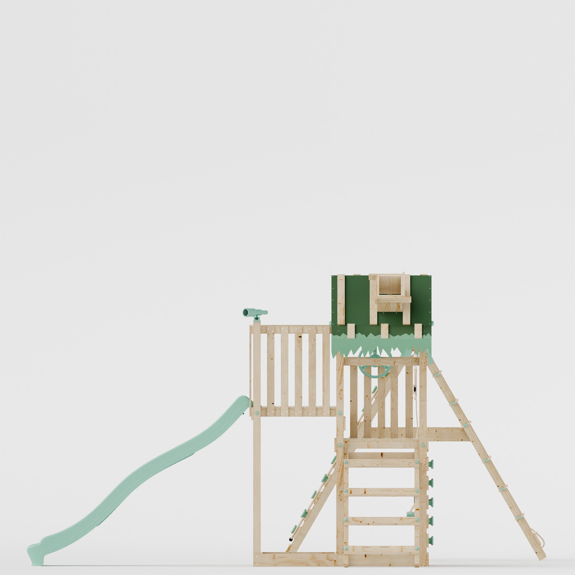 Climbing Frame with Double Swing Extended Height Platform & Climbing Wall & 2.65m Slide - Eldertree Forest Watchtower III