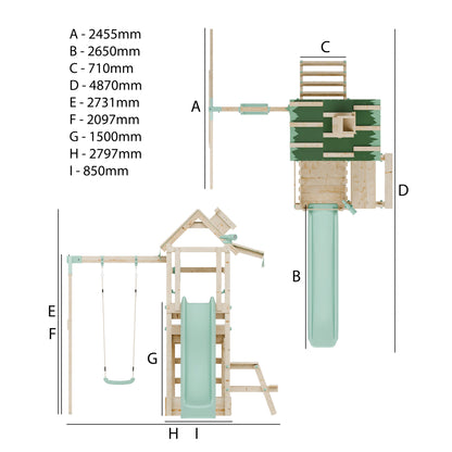 Climbing Frame with Single Swing Extended Height Platform & 2.65m Slide & Picnic Table - Eldertree Forest Watchtower IV