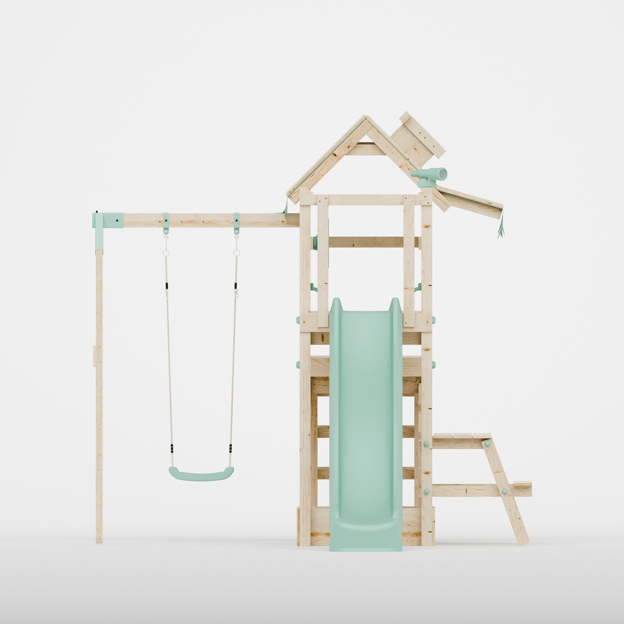 Climbing Frame with Single Swing Extended Height Platform & 2.65m Slide & Picnic Table - Eldertree Forest Watchtower IV