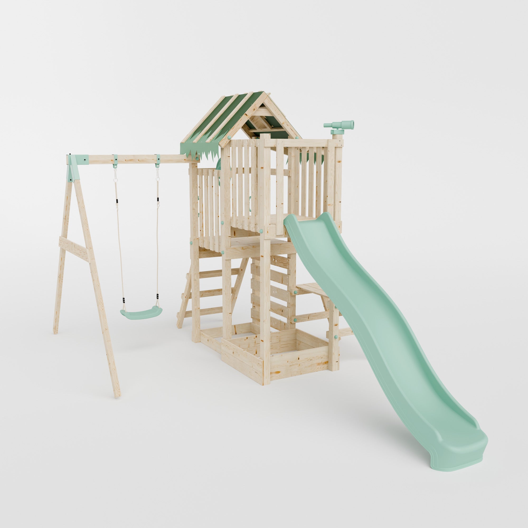 Climbing Frame with Single Swing Extended Height Platform & 2.65m Slide & Picnic Table - Eldertree Forest Watchtower IV