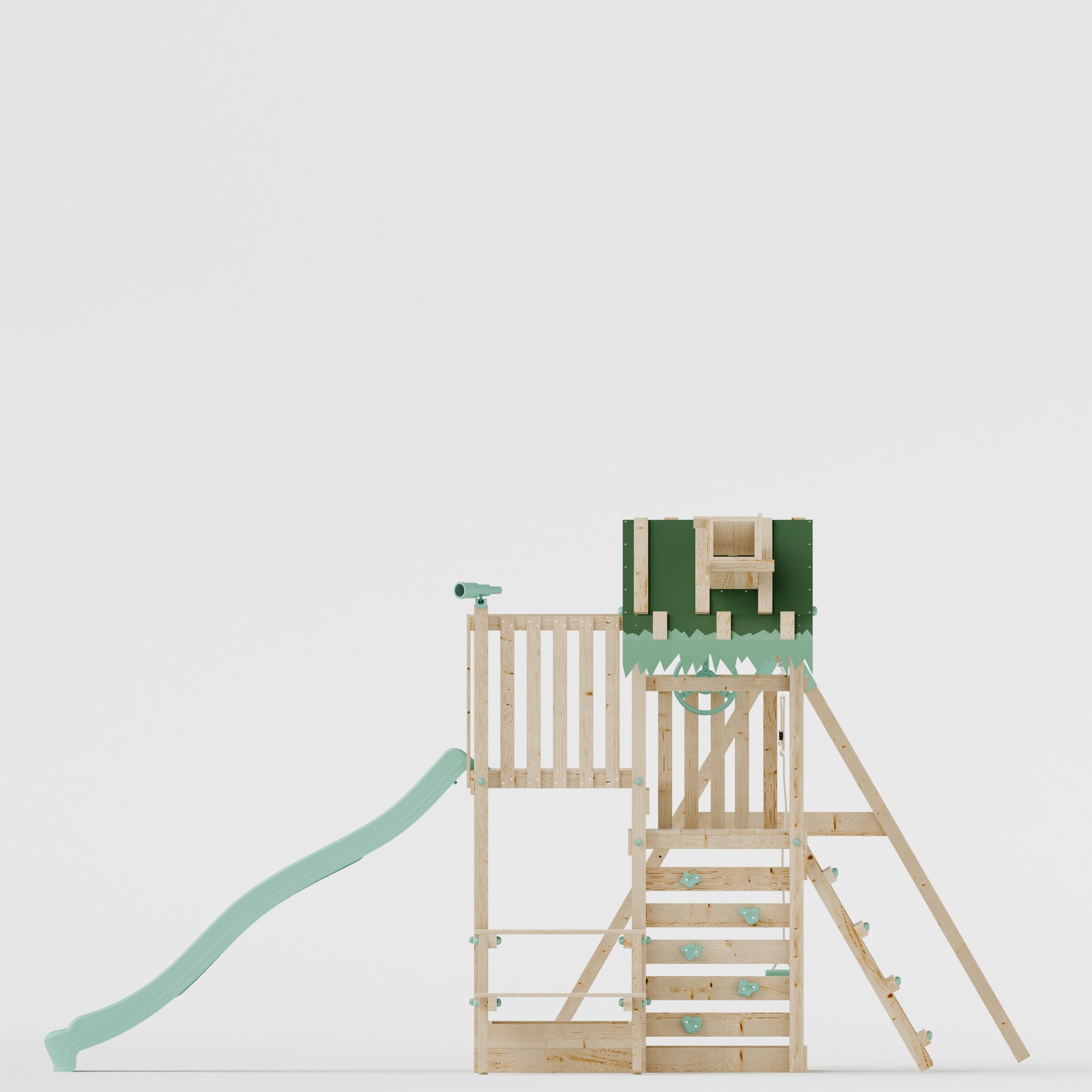 Climbing Frame with Single Swing Extended Height Platform & 2.65m Slide & Picnic Table - Eldertree Forest Watchtower IV