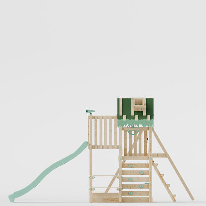 Climbing Frame with Single Swing Extended Height Platform & 2.65m Slide & Picnic Table - Eldertree Forest Watchtower IV