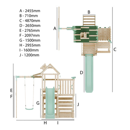 Climbing Frame with Single Swing Extended Height Platform & 2.65m Slide & Picnic Table - Eldertree Forest Watchtower V