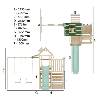 Climbing Frame with Double Swing Extended Height Platform & 2.65m Slide & Picnic Table - Eldertree Forest Watchtower VI