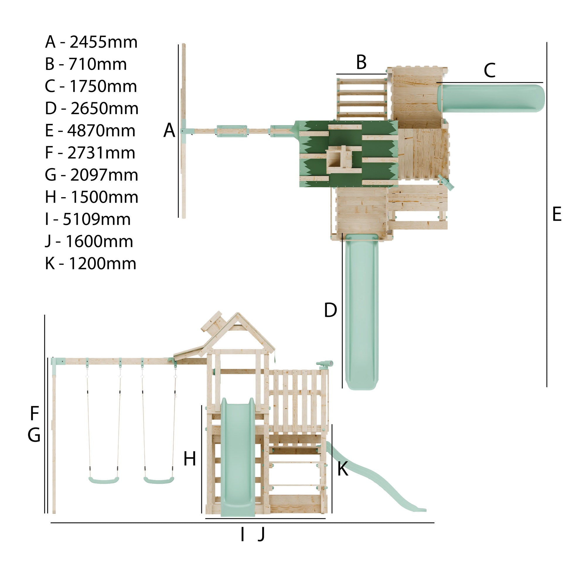 Climbing Frame with Double Swing Triple Platform & Double Slides & Picnic Tower - Eldertree Forest Watchtower VII