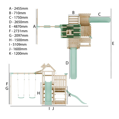 Climbing Frame with Double Swing Triple Platform & Double Slides & Picnic Tower - Eldertree Forest Watchtower VII