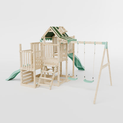 Climbing Frame with Double Swing Triple Platform & Double Slides & Picnic Tower - Eldertree Forest Watchtower VII