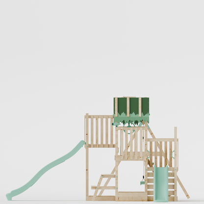 Climbing Frame with Double Swing Triple Platform & Double Slides & Picnic Tower - Eldertree Forest Watchtower VII