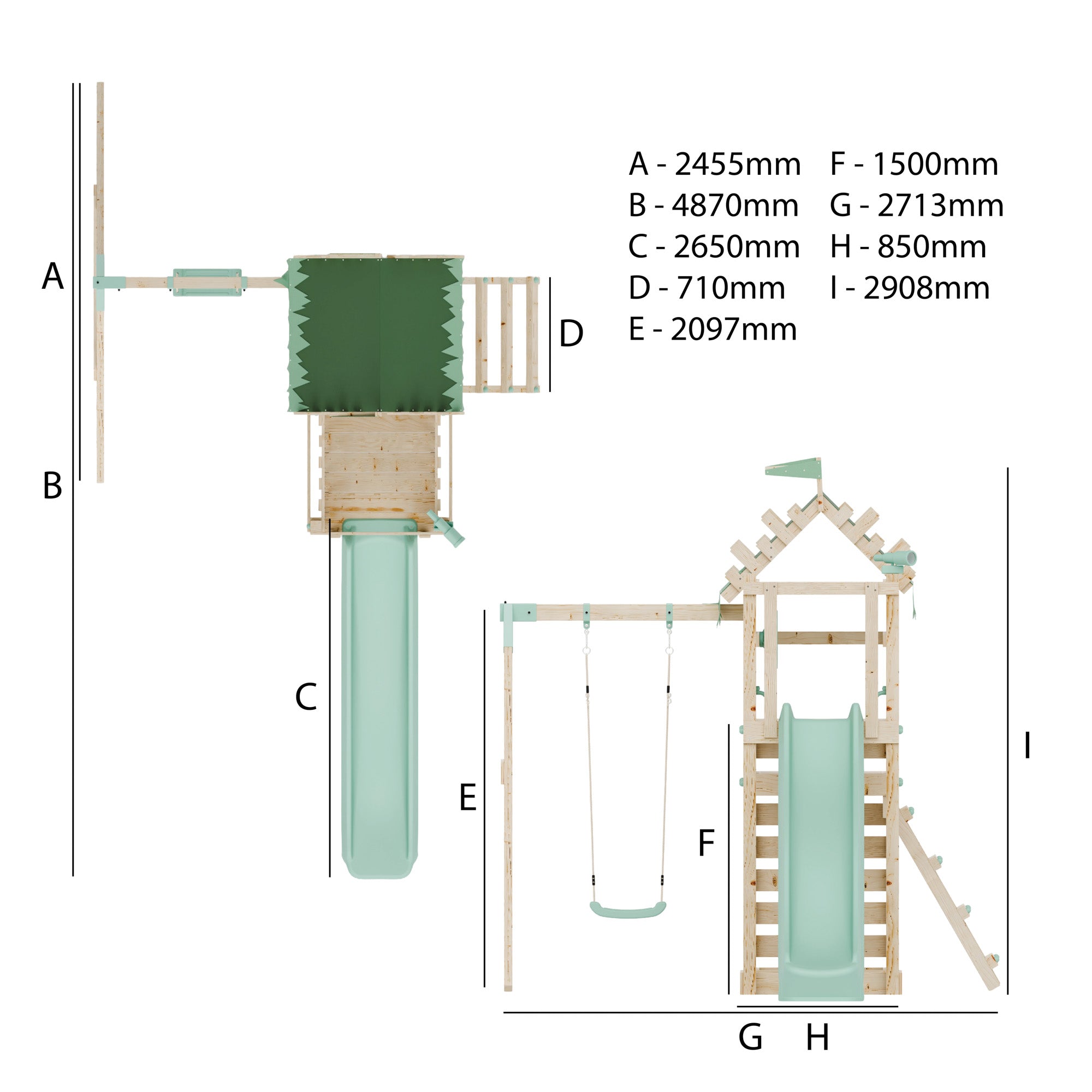 Climbing Frame with Single Swing Extended Height Platform & 2.65m Slide - Enchanted Grove Watchtower I