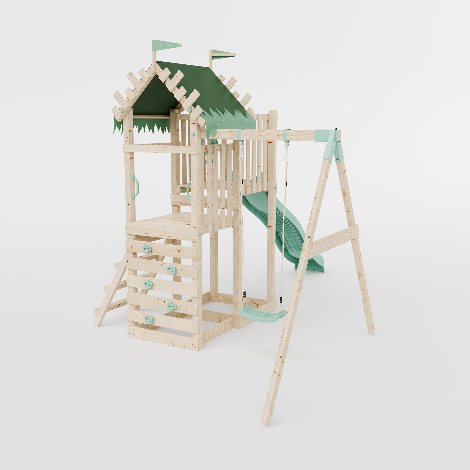 Climbing Frame with Single Swing Extended Height Platform & 2.65m Slide - Enchanted Grove Watchtower I