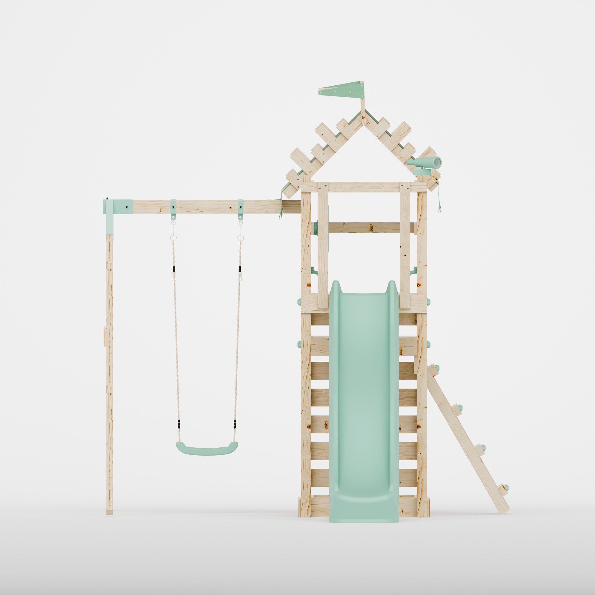 Climbing Frame with Single Swing Extended Height Platform & 2.65m Slide - Enchanted Grove Watchtower I