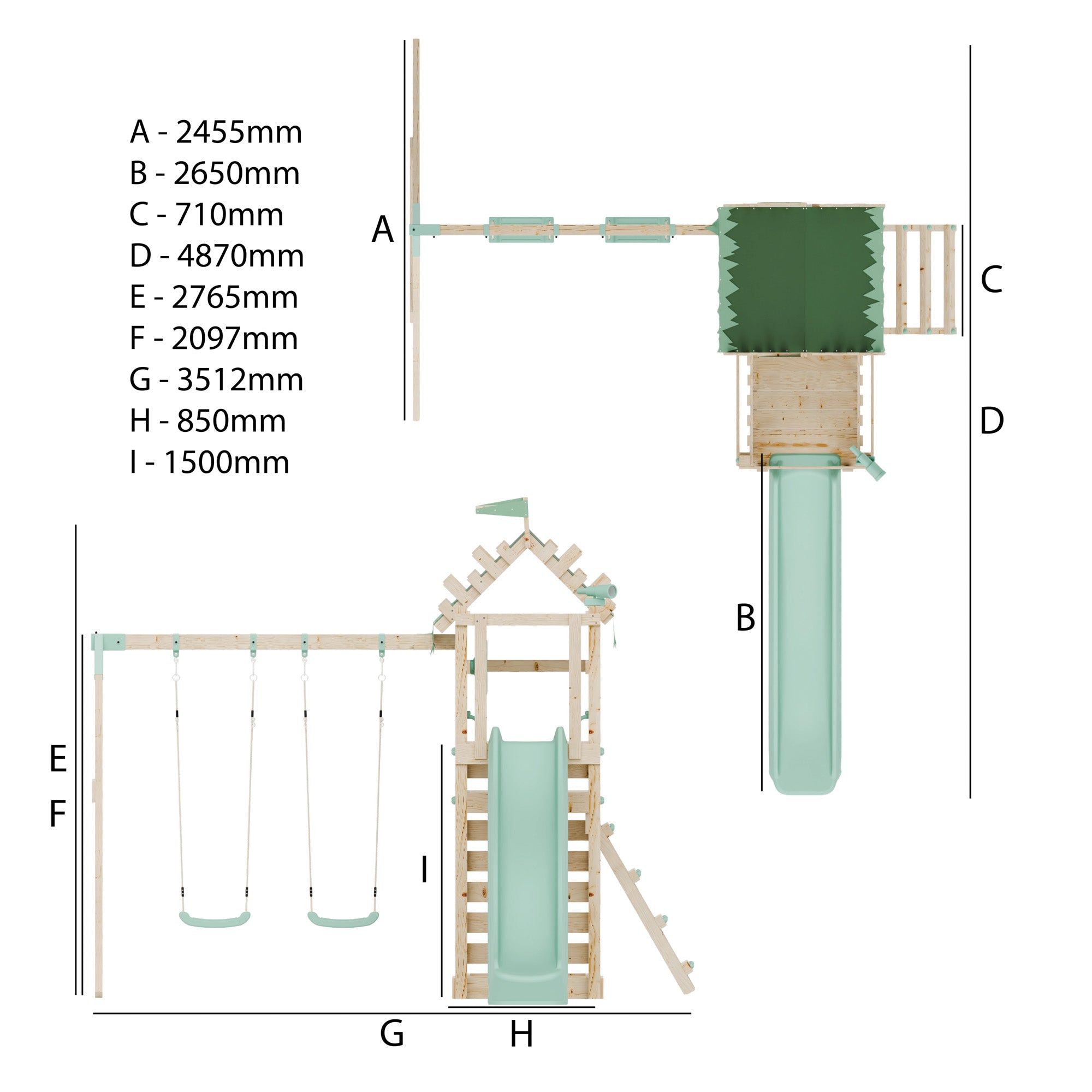 Climbing Frame with Double Swing Extended Height Platform & 2.65m Slide - Enchanted Grove Watchtower II