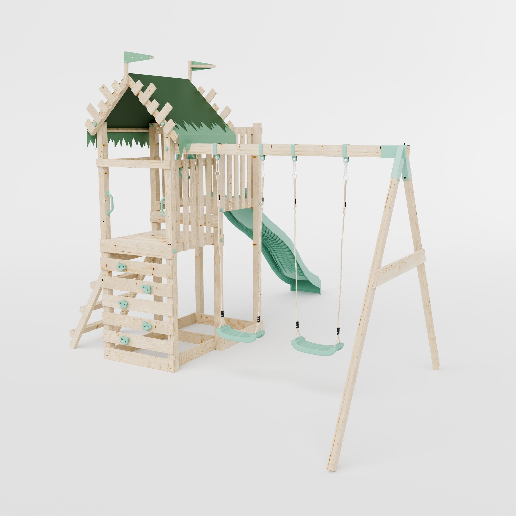 Climbing Frame with Double Swing Extended Height Platform & 2.65m Slide - Enchanted Grove Watchtower II